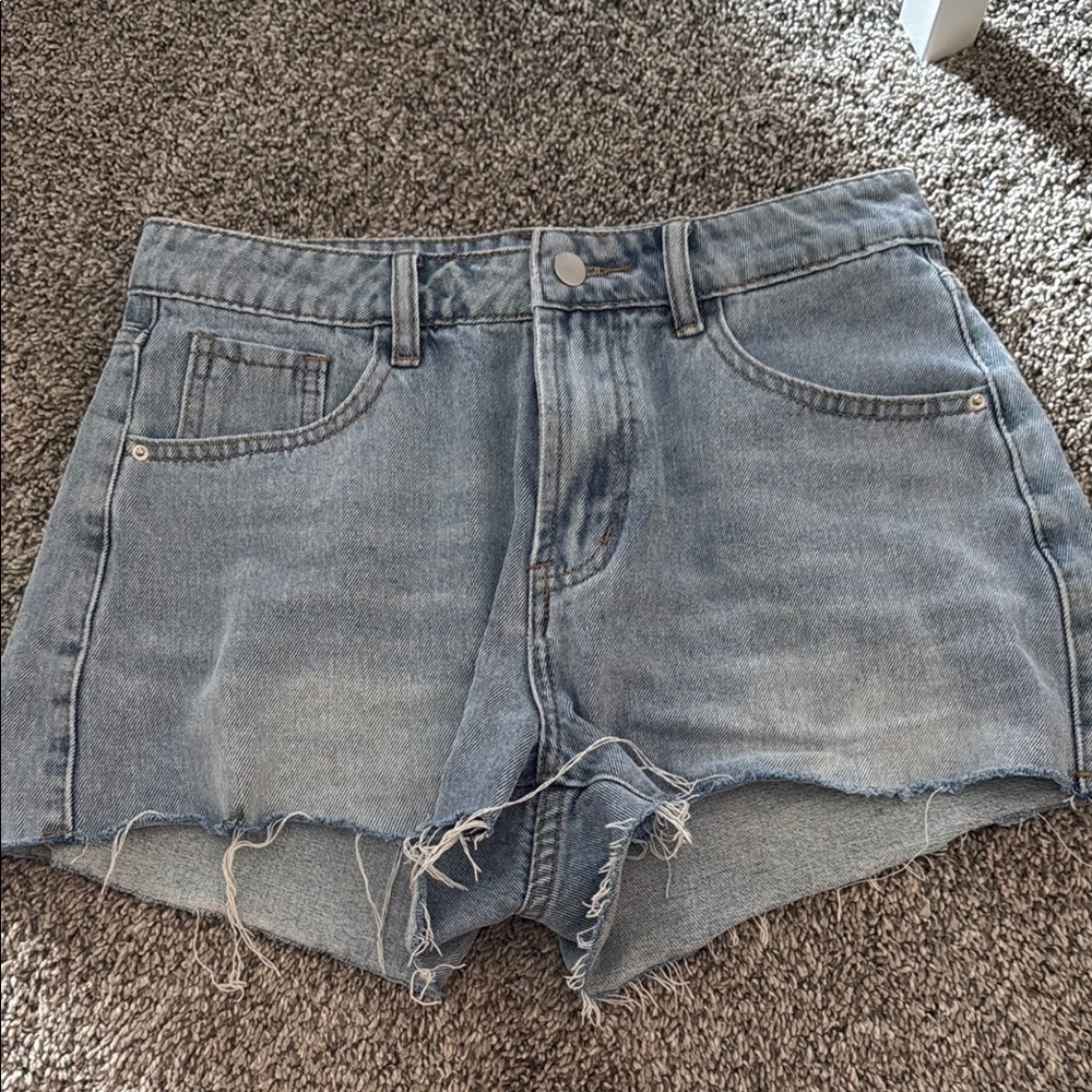 SHEIN Light Blue Frayed Jean Shorts
